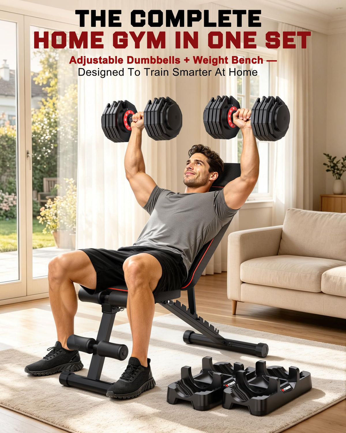 Adjustable Dumbbell Set with Workout Bench O237