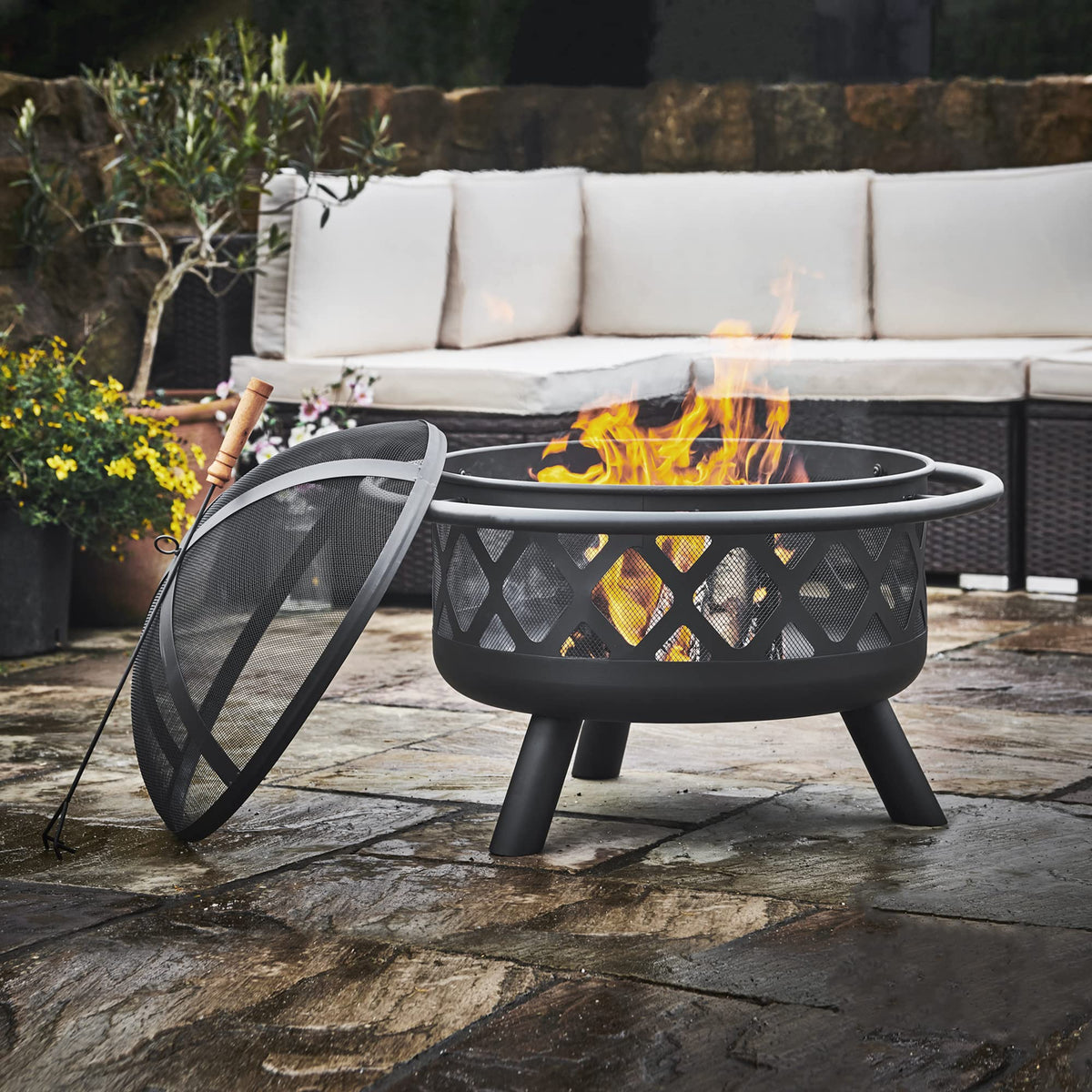 Round Steel 30 Inch Black Wood Burning Fire Pit D137858