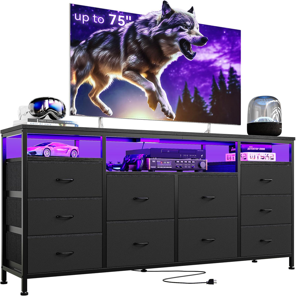 Black 10 Drawer Dresser TV Stand L8832