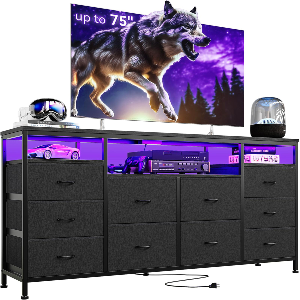 Black 10 Drawer Dresser TV Stand L8832