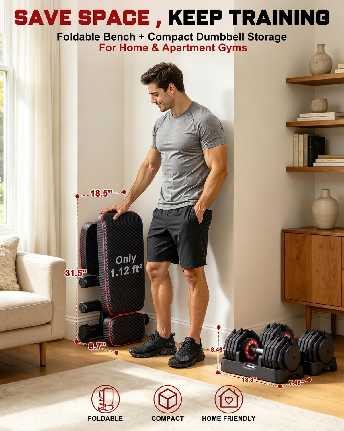 Adjustable Dumbbell Set with Workout Bench O237