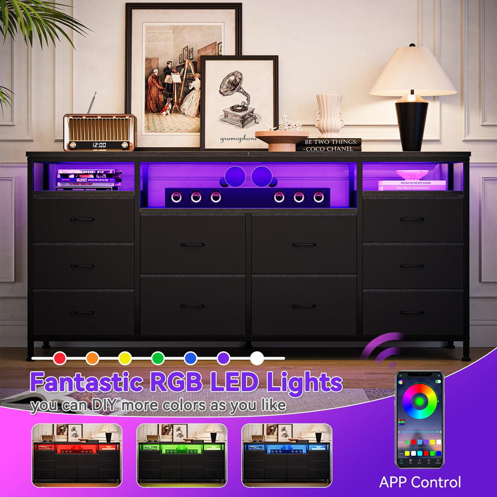 Black 10 Drawer Dresser TV Stand L8832