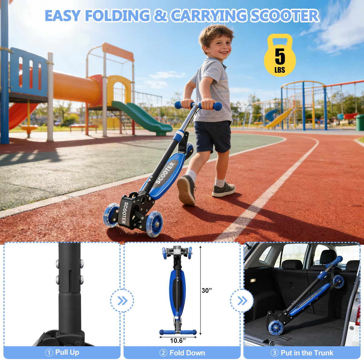 Foldable Metal 3 Wheel Scooter with Adjustable Heights G498