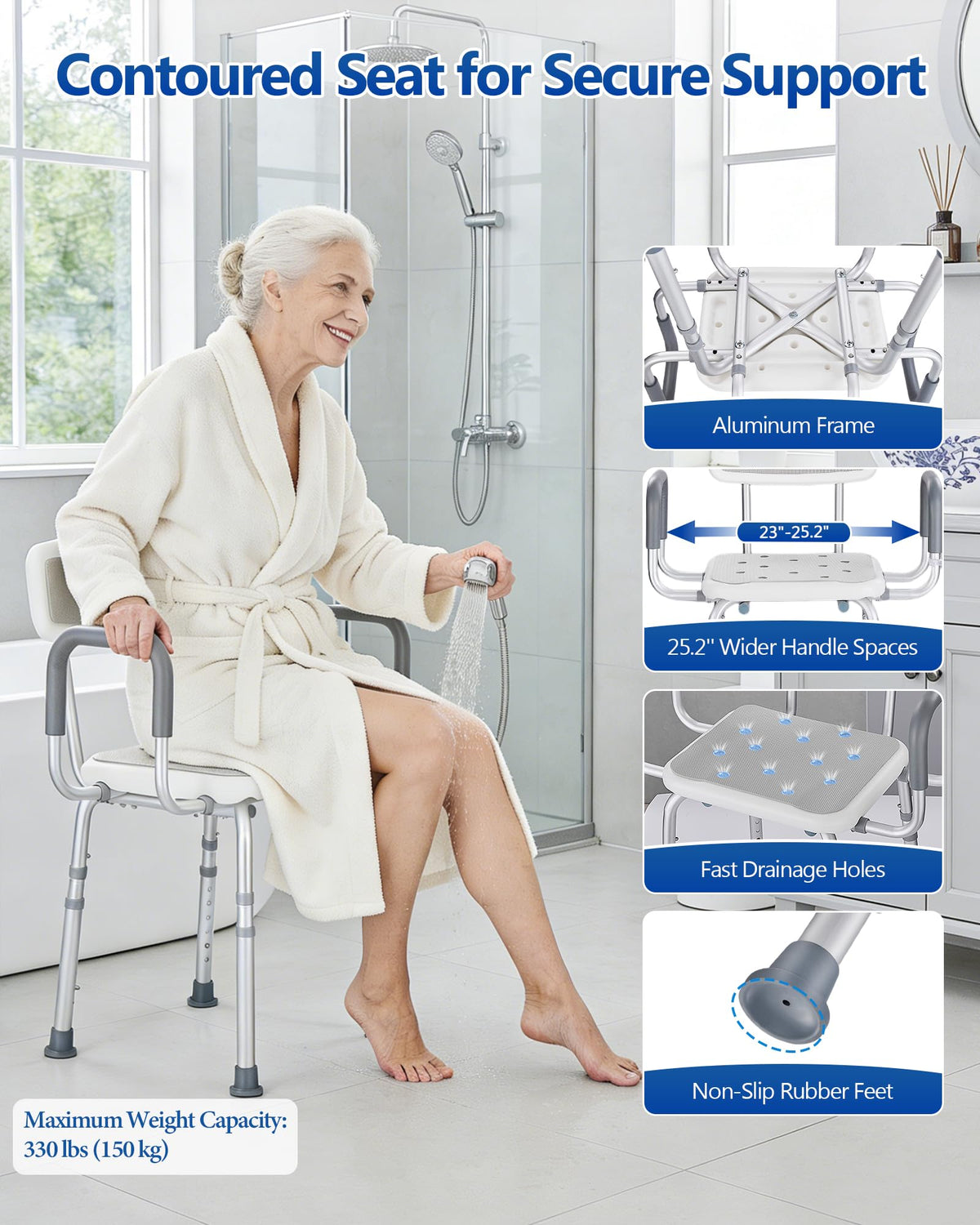 Height Adjustable Shower Chair with Back and Arms V94781