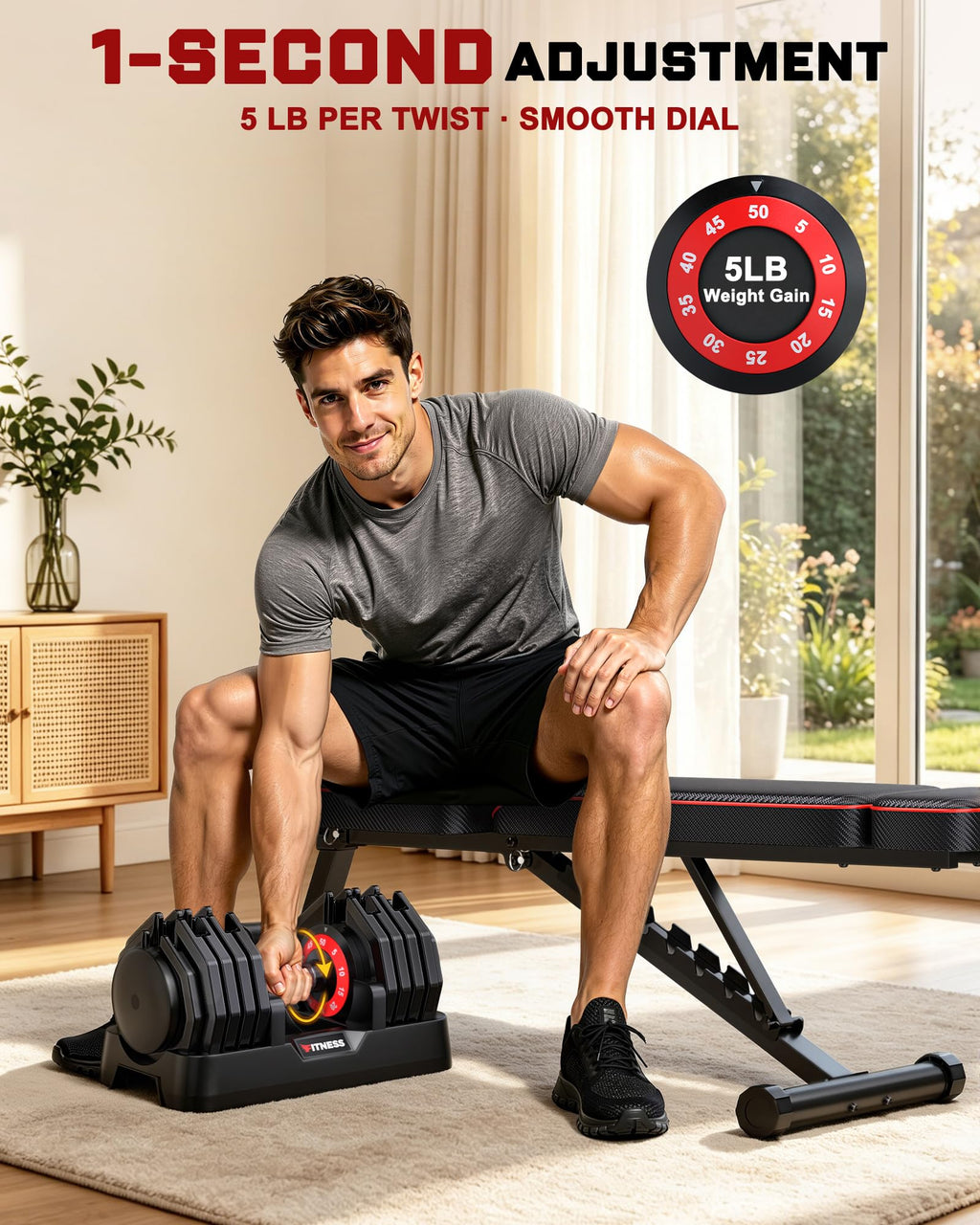 Adjustable Dumbbell Set with Workout Bench O237