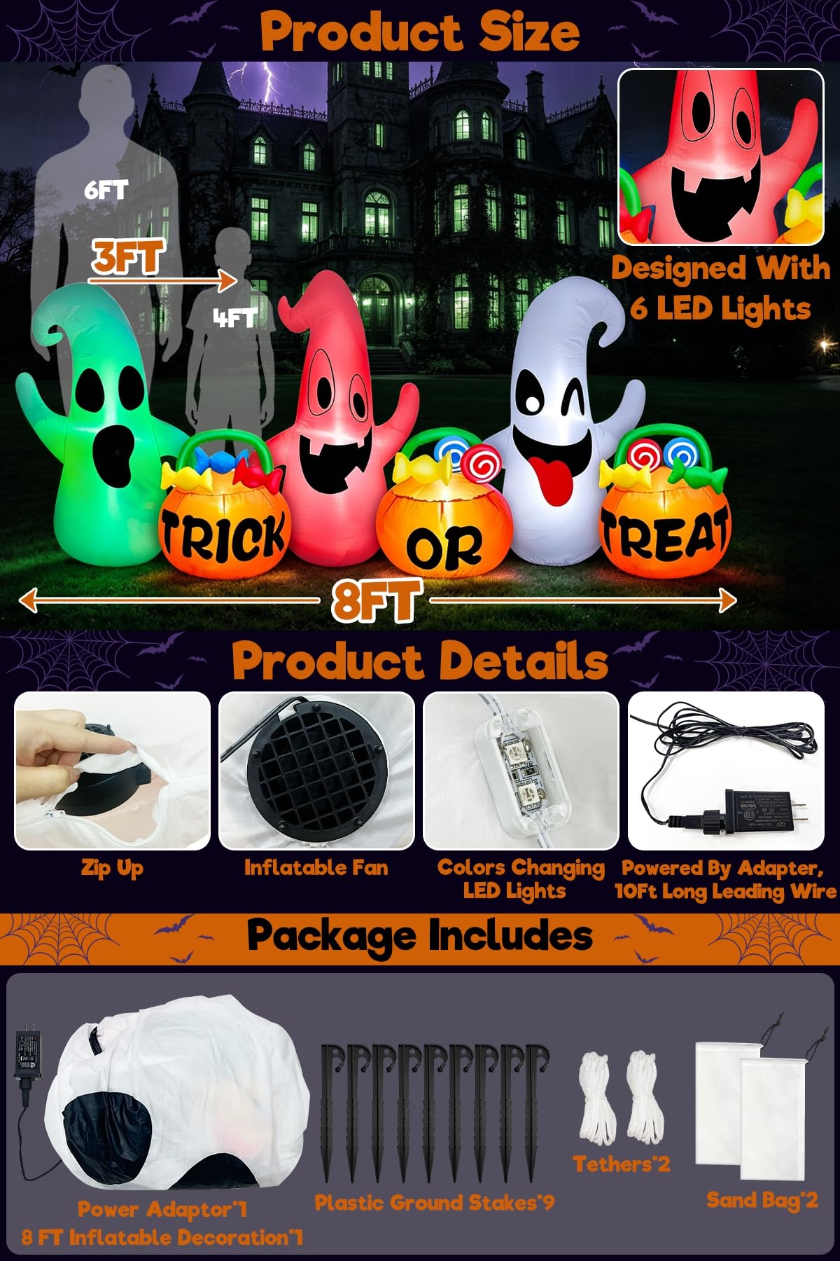 8 Ft Halloween Inflatable Ghosts Decoration X656832
