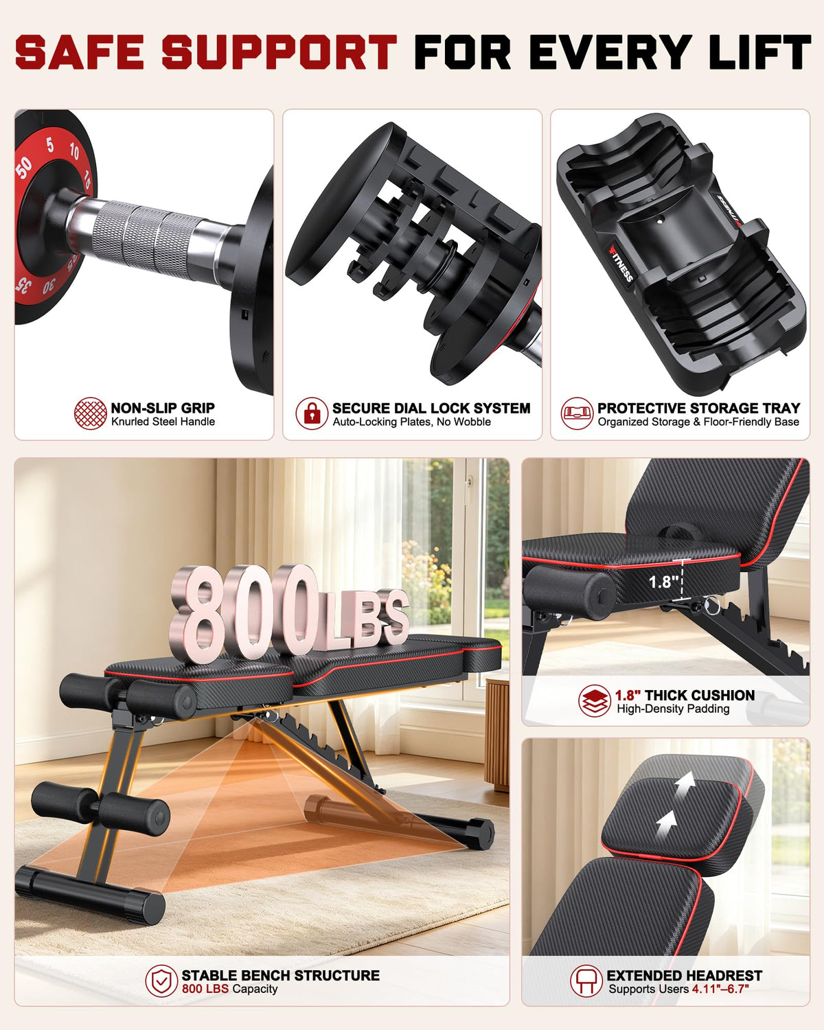 Adjustable Dumbbell Set with Workout Bench O237