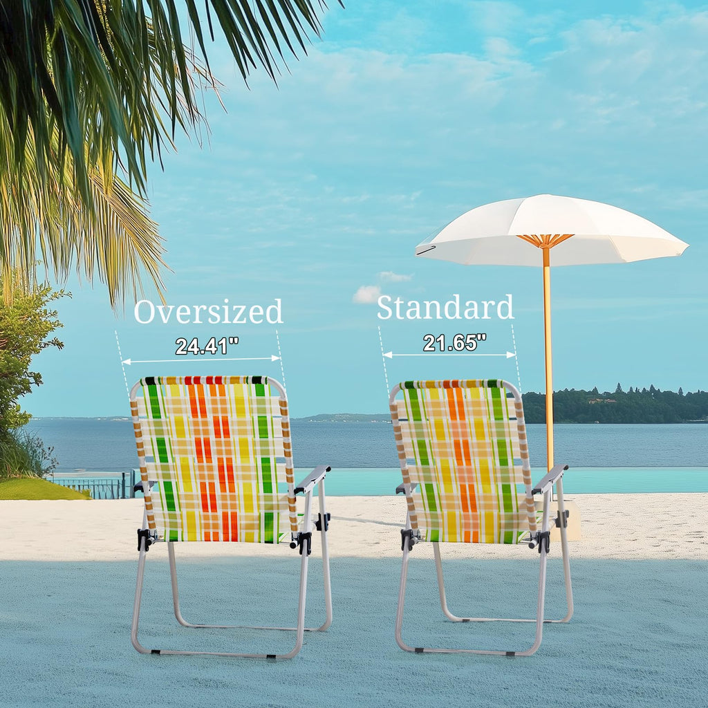 Oversize Webbed Folding Lawn Chair Set of 2 Yellow & Green E3503