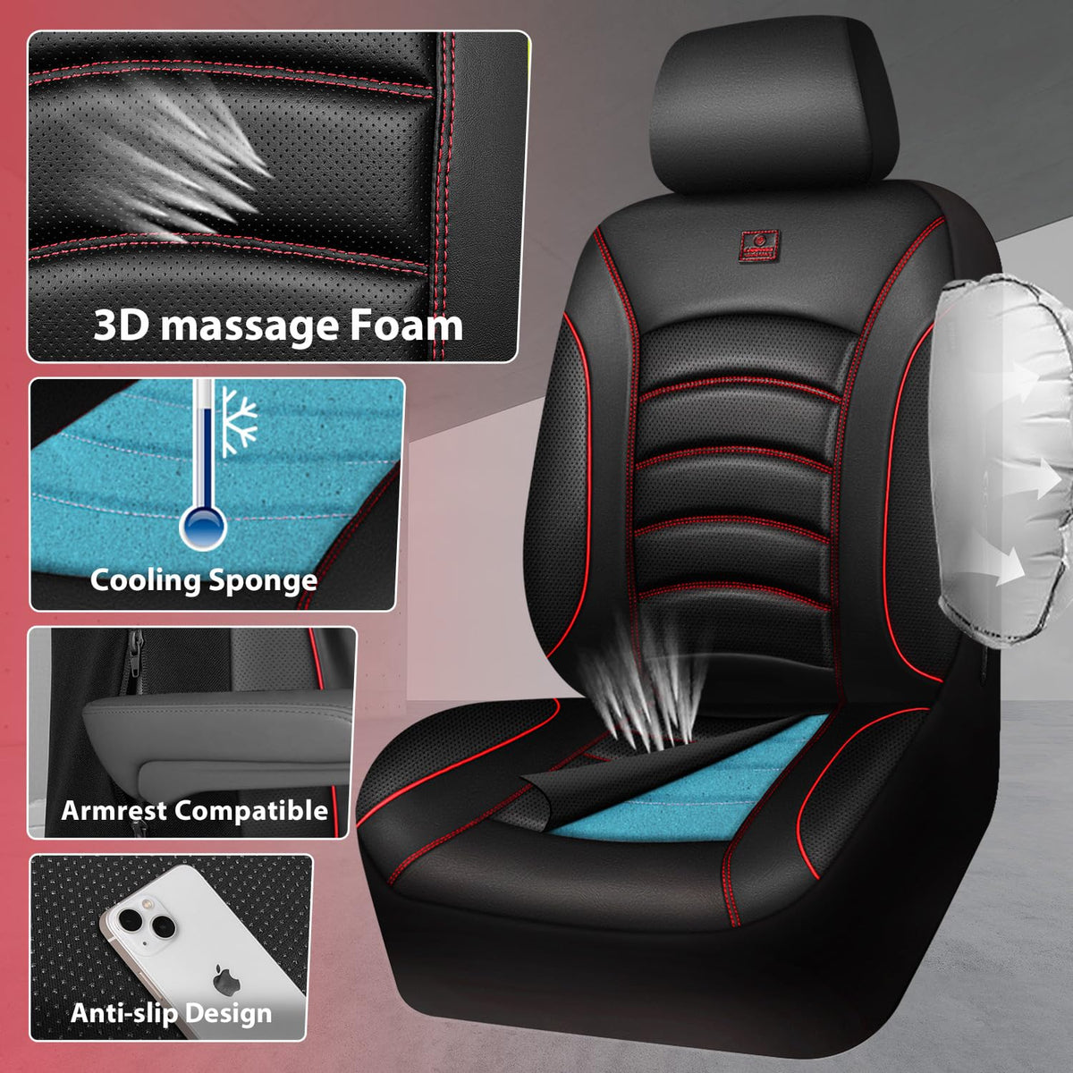3D Foam PU Leather Car Seat Covers Full Set C89548