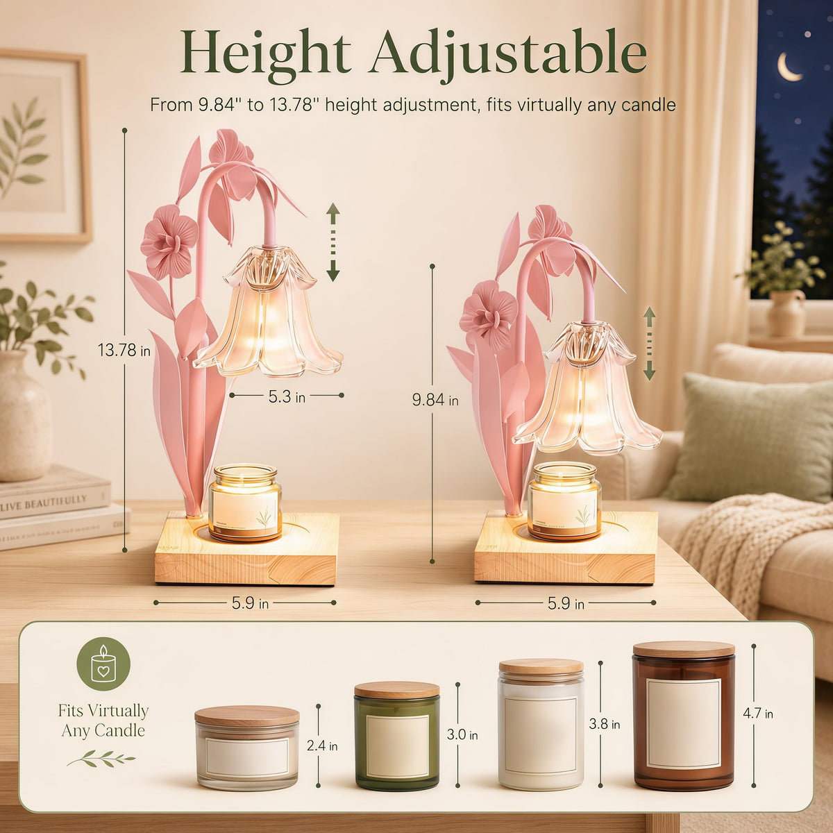 Pink Dimmable Candle Warmer Lamp with Timer D39311