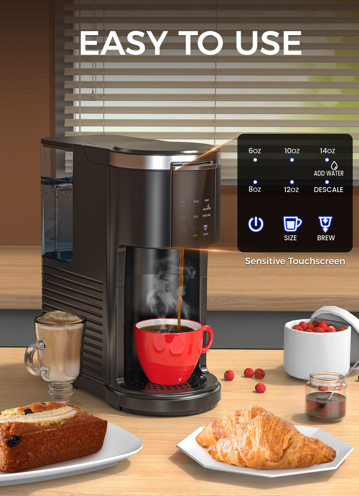 Single Serve Coffee Maker with 40 Oz Water Tank, Satin Black M698356