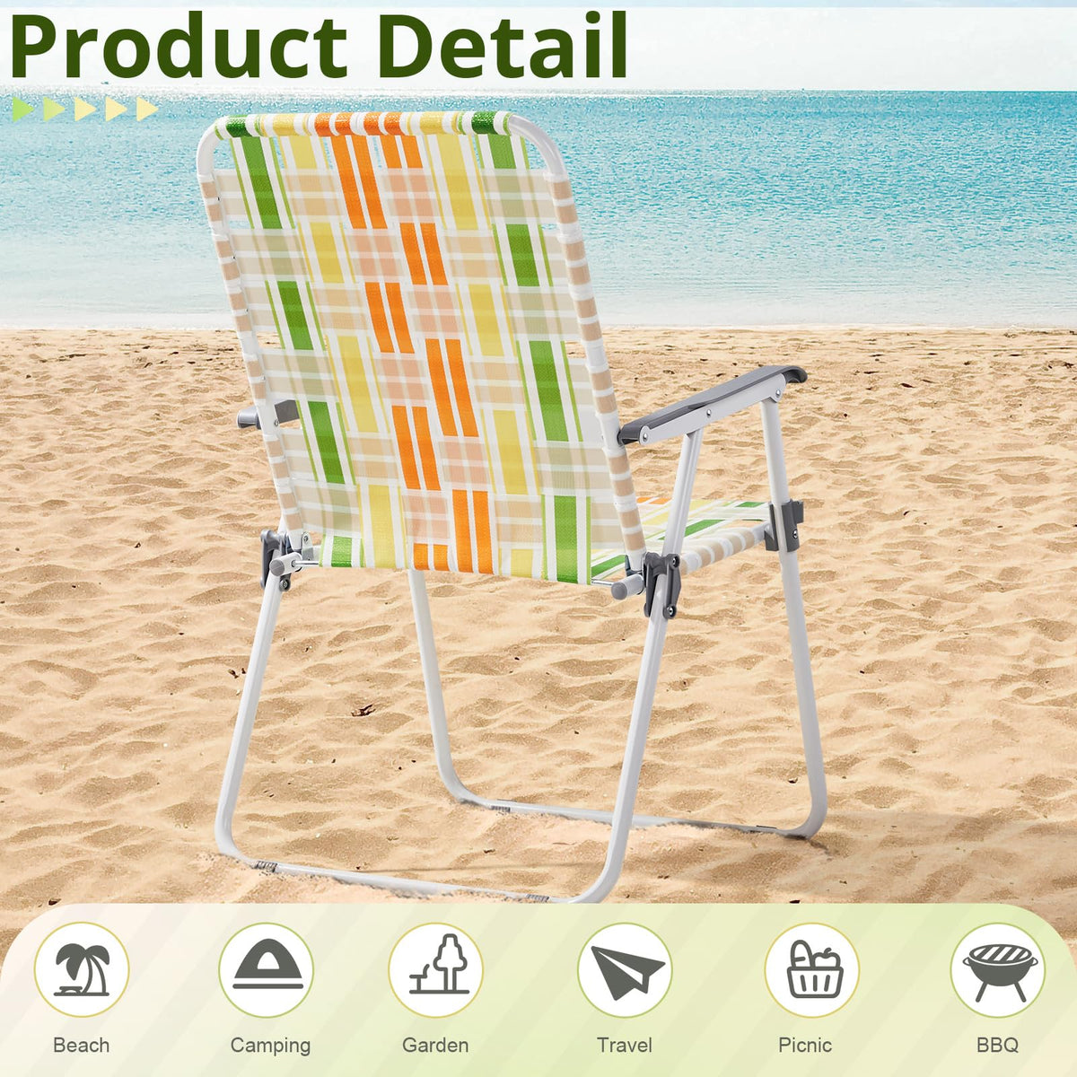 Oversize Webbed Folding Lawn Chair Set of 2 Yellow & Green E3503