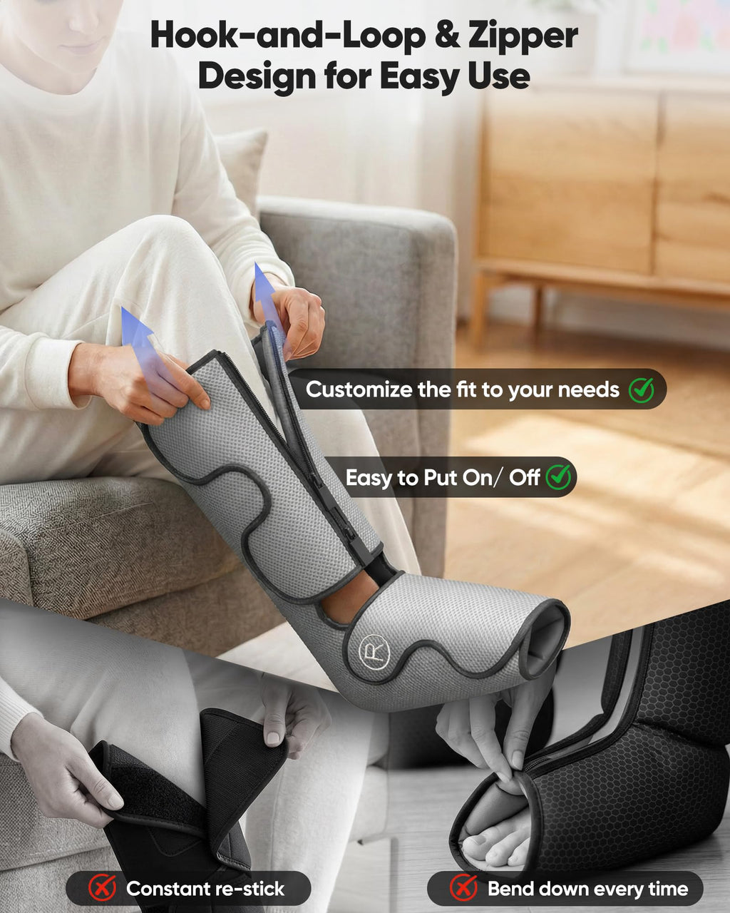 Air Compression Leg Massager with Heat, Foot and Calf Massager, 9 Intensity, 4 Modes, 3 Heating W8158