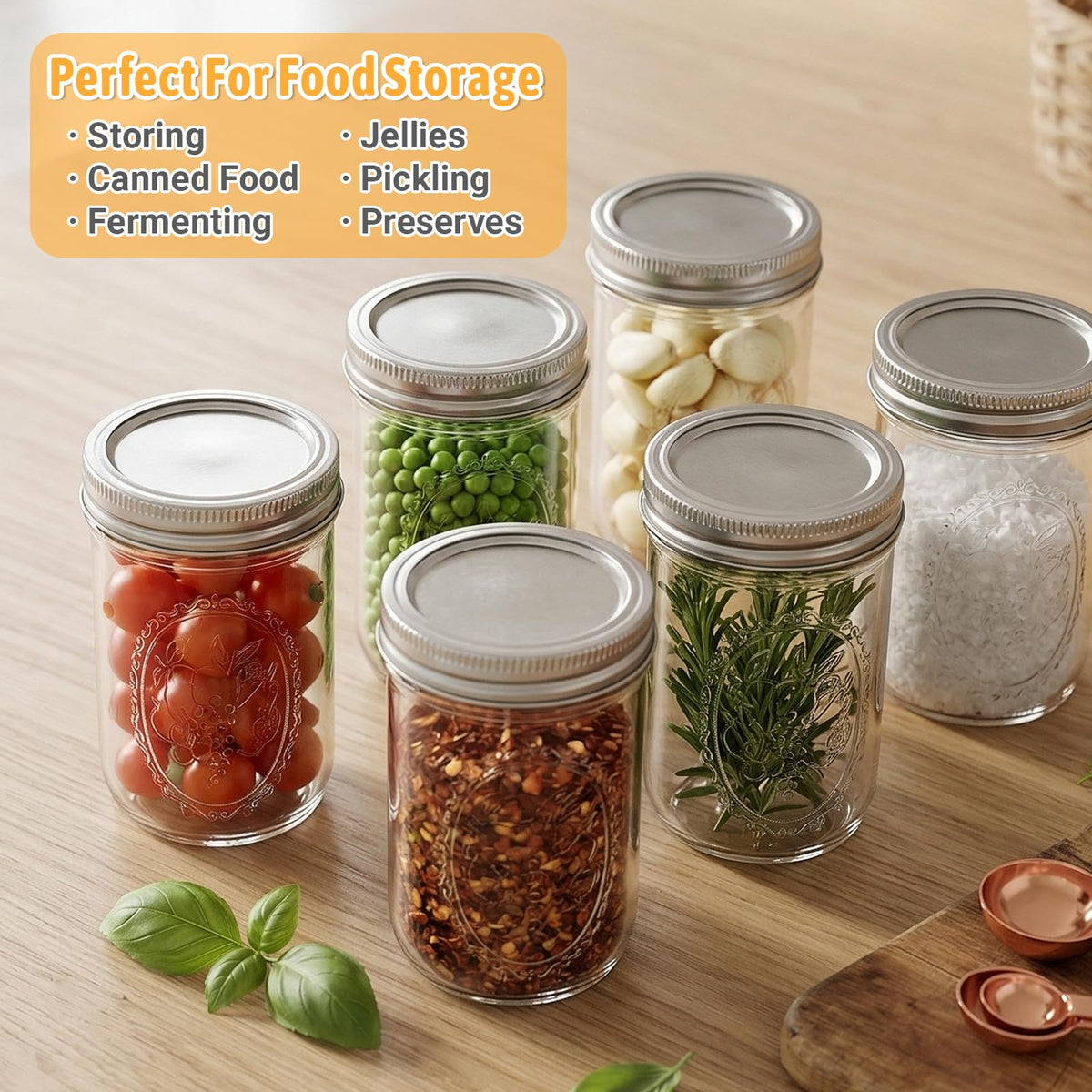 16 oz 6 Pack Wide Mouth Mason Jars with Airtight Lids P398601