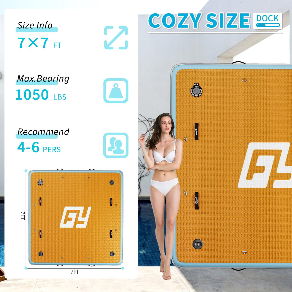 7×7' Inflatable Floating Dock with Soft Ladder W204024