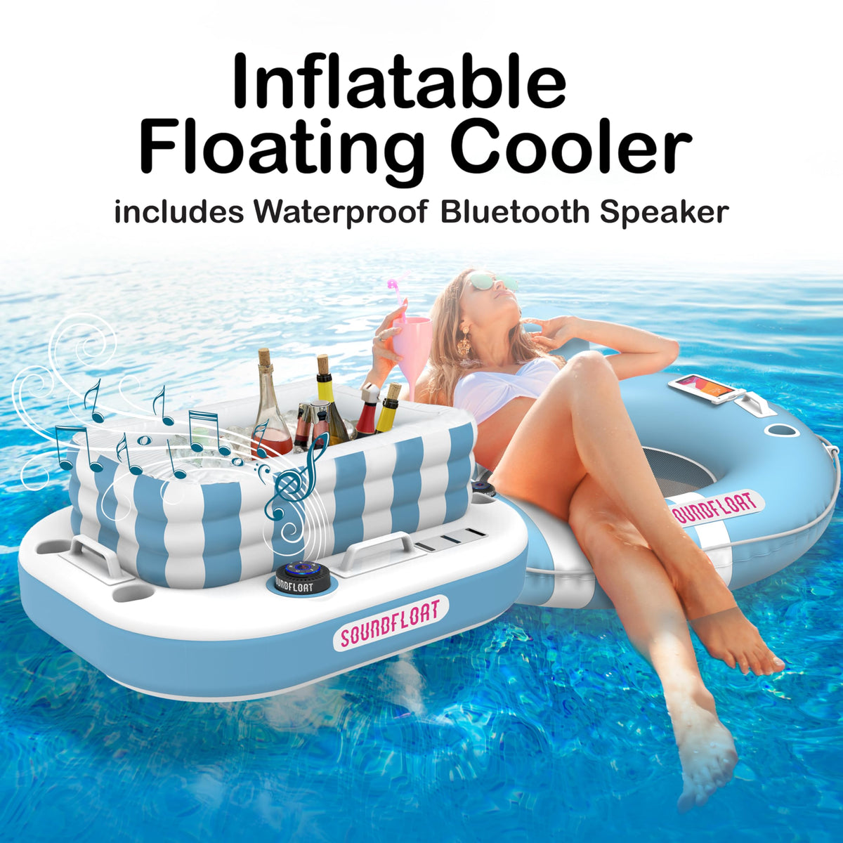 Inflatable Floating Cooler with Lid, Bluetooth Speaker, 6 Cup Holders, 24 Can Capacity L70893