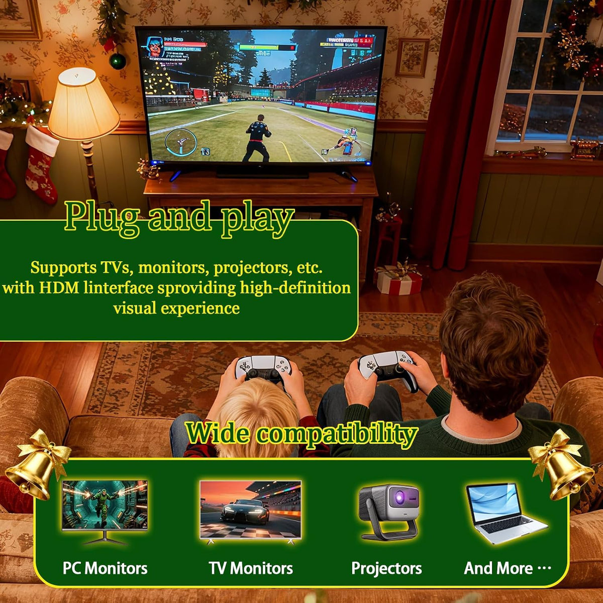 Wireless Retro Gaming Console Stick, 23 Built-In Emulators, 20,000+ Games, 4K HDMI Output, Dual 2.4G Wireless Controllers, 64GB T2363