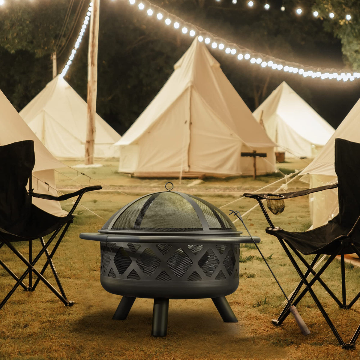 Round Steel 30 Inch Black Wood Burning Fire Pit D137858