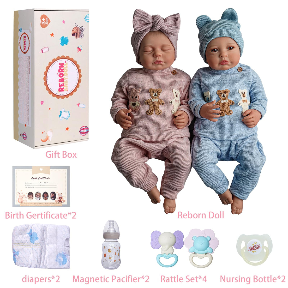 20 Inch Lifelike Reborn Baby Dolls Twins S67681