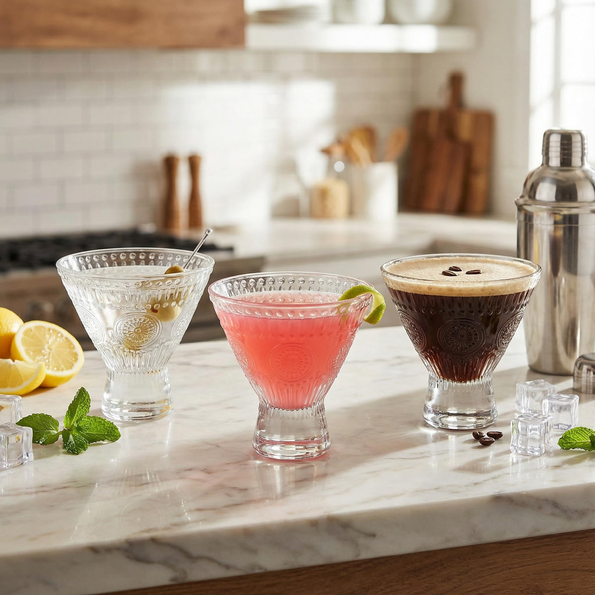 6 Pack 8 oz Stemless Martini Glasses V46490