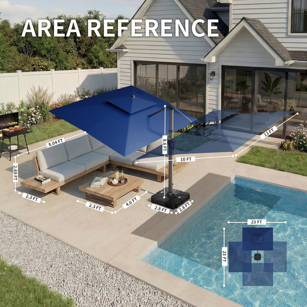 10 X 13 FT Cantilever Patio Umbrella with Lights & Base J841