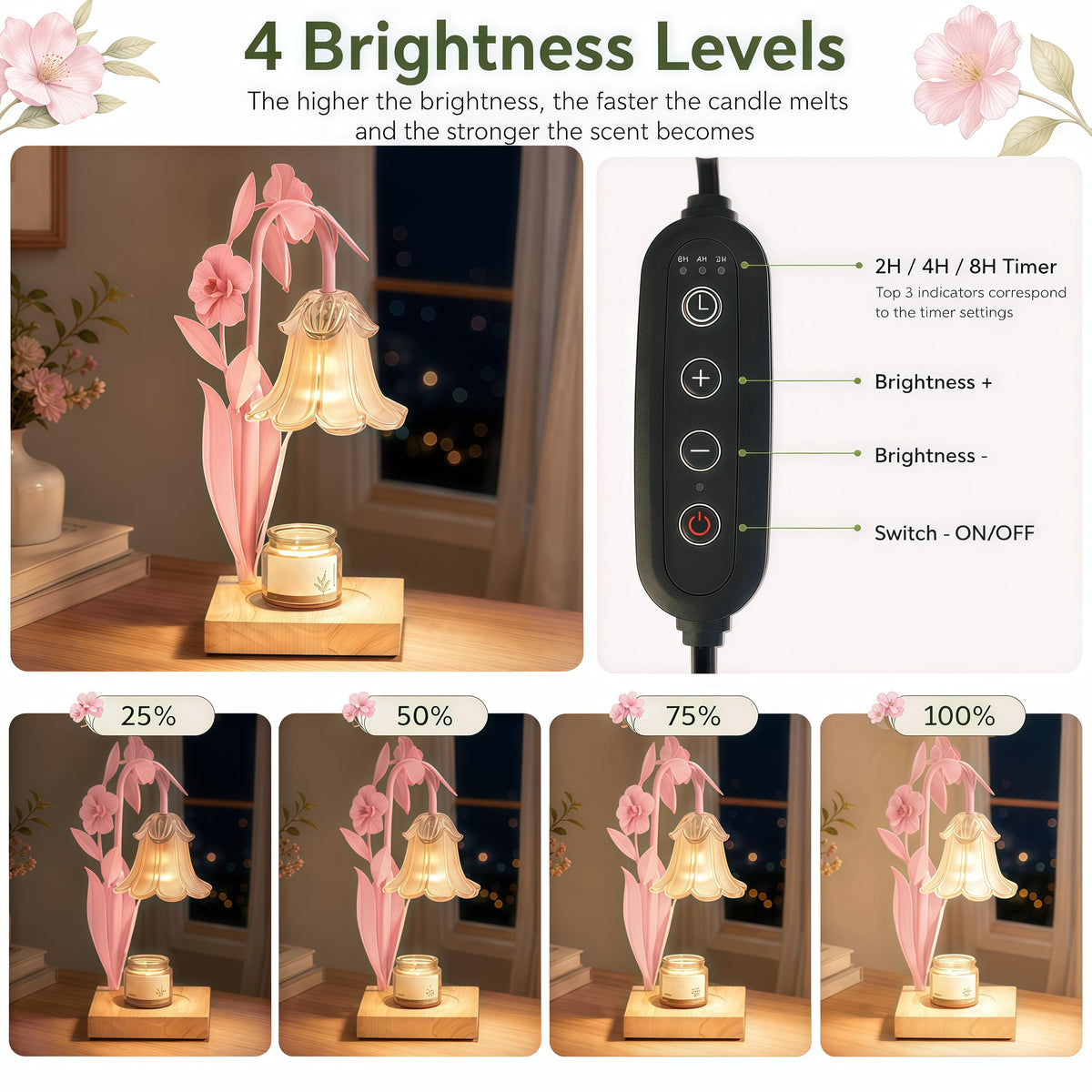 Pink Dimmable Candle Warmer Lamp with Timer D39311