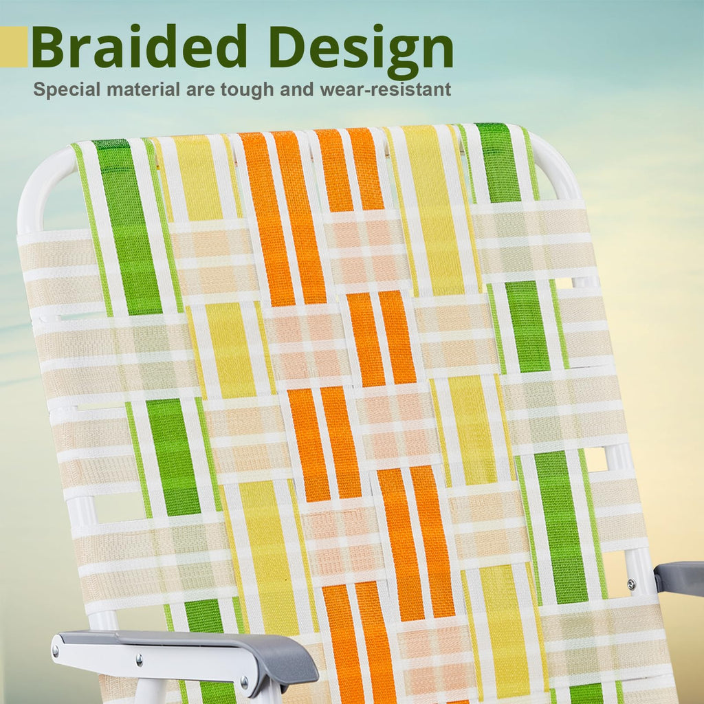 Oversize Webbed Folding Lawn Chair Set of 2 Yellow & Green E3503