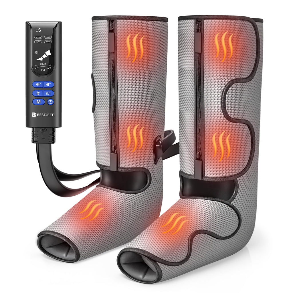 Air Compression Leg Massager with Heat, Foot and Calf Massager, 9 Intensity, 4 Modes, 3 Heating W8158