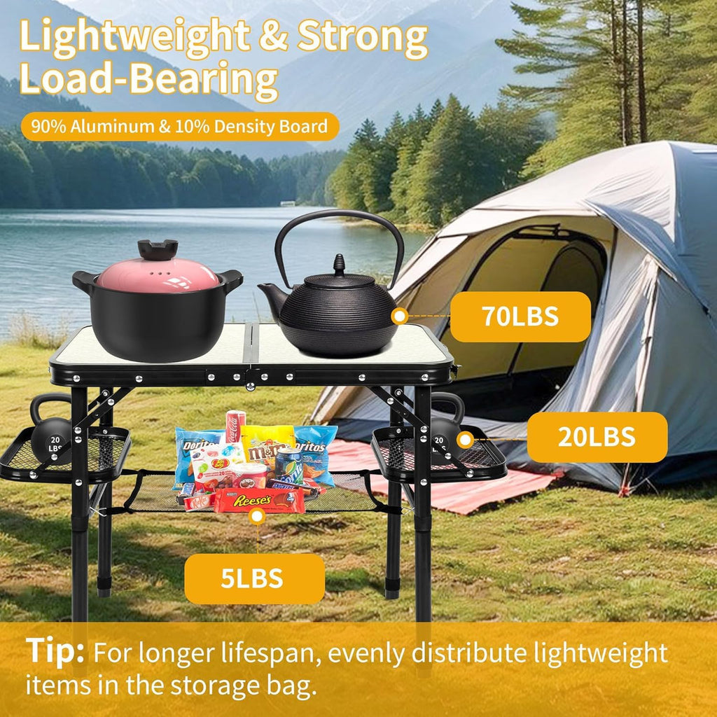 Folding Aluminum Camping Table 3-Height Adjustable with Carry Handle G318