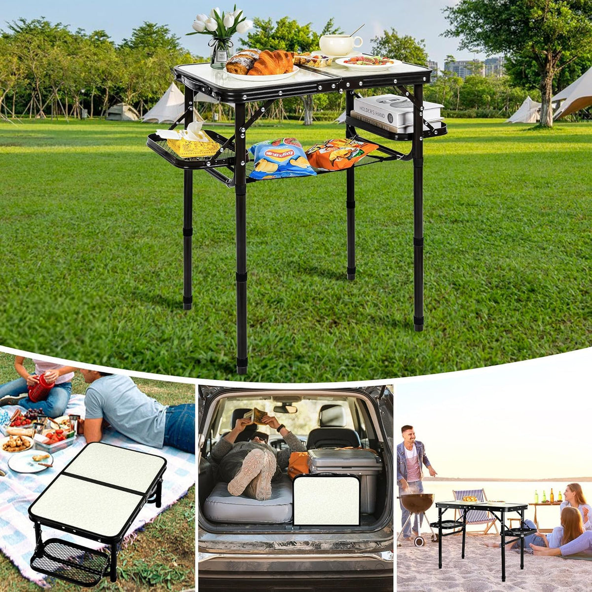 Folding Aluminum Camping Table 3-Height Adjustable with Carry Handle G318