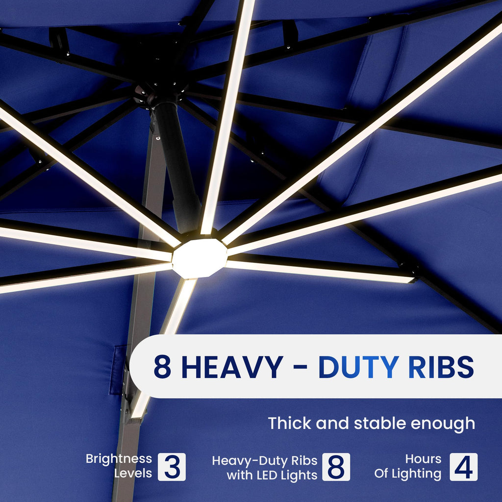 10 X 13 FT Cantilever Patio Umbrella with Lights & Base J841