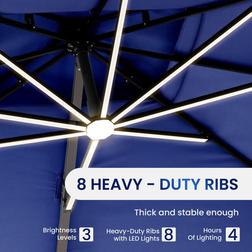 10 X 13 FT Cantilever Patio Umbrella with Lights & Base J841