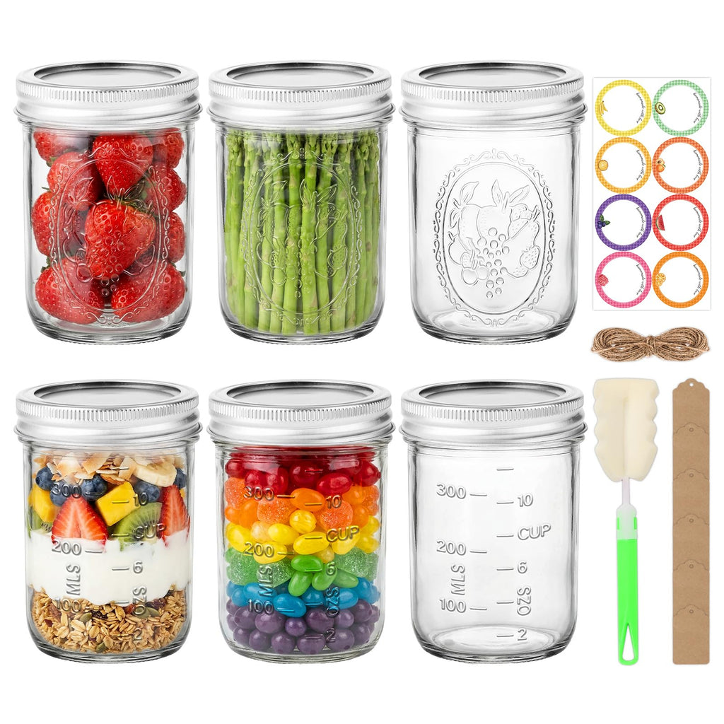 16 oz 6 Pack Wide Mouth Mason Jars with Airtight Lids P398601