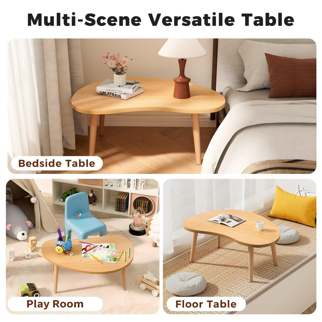 Low Oval Japanese Floor Coffee Table with Solid Wood Legs Z96786