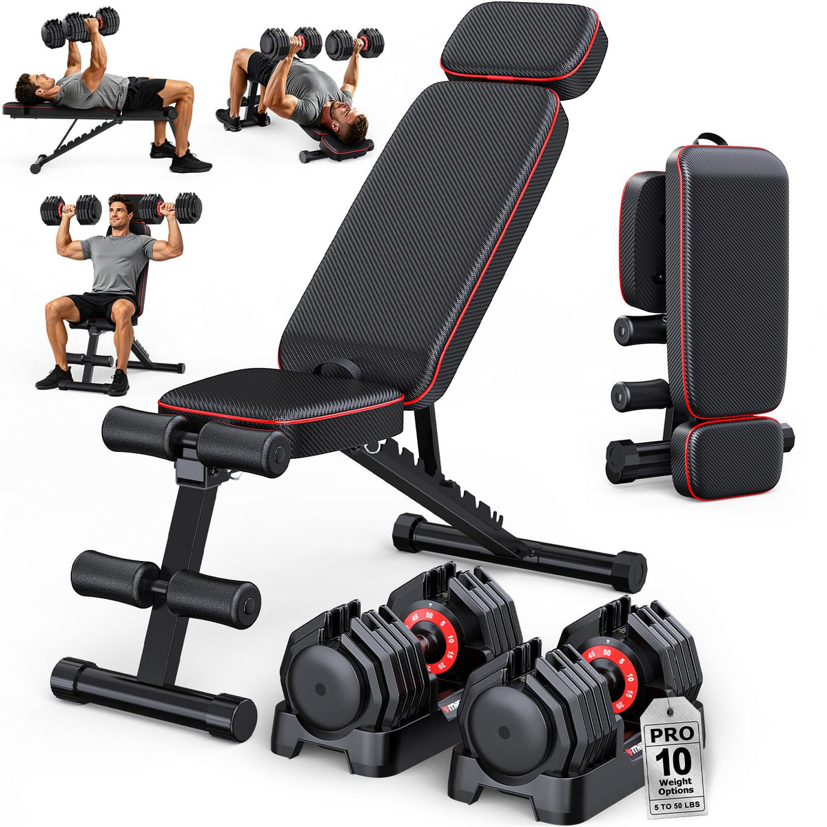 Adjustable Dumbbell Set with Workout Bench O237