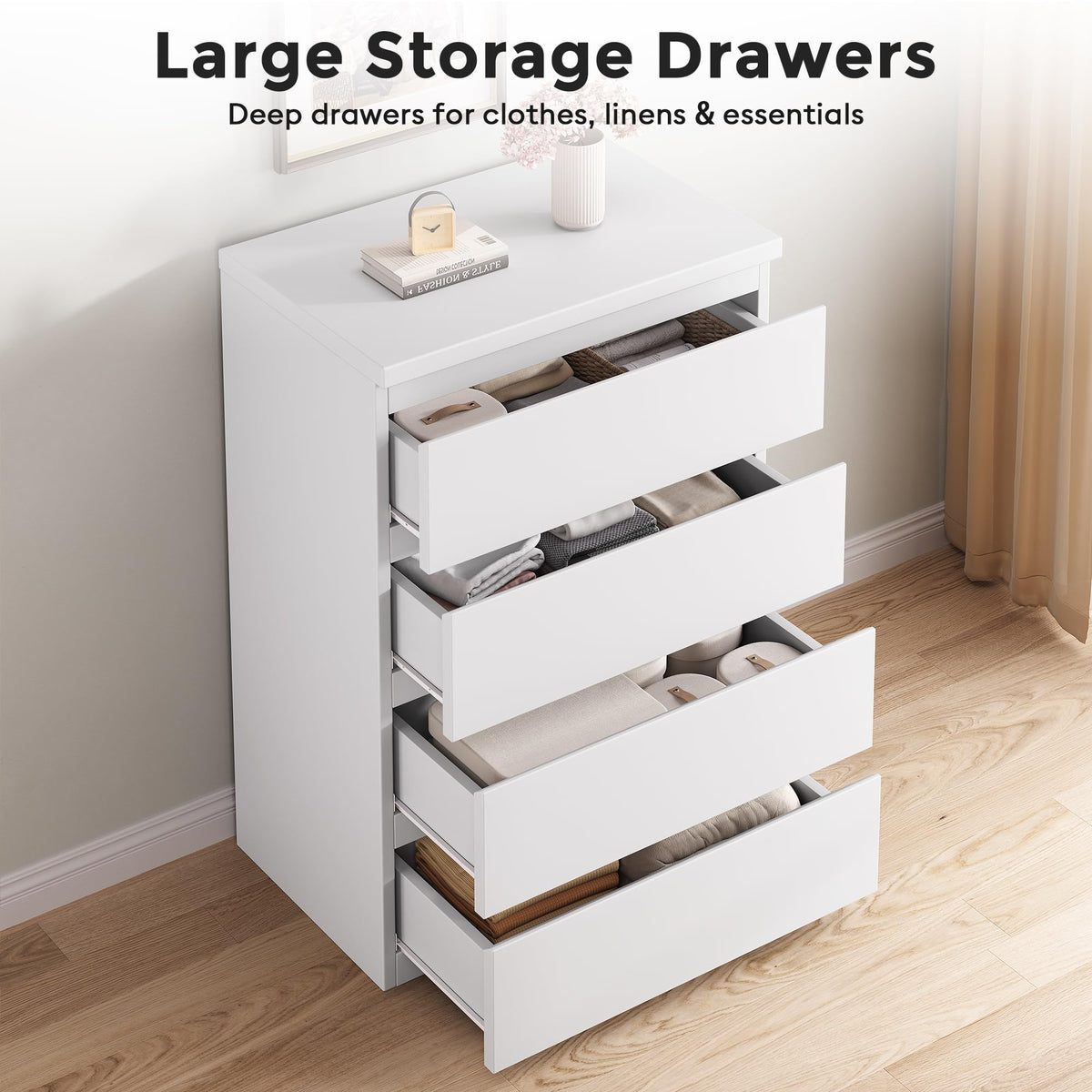 White 4 Drawer Wood Dresser T35717