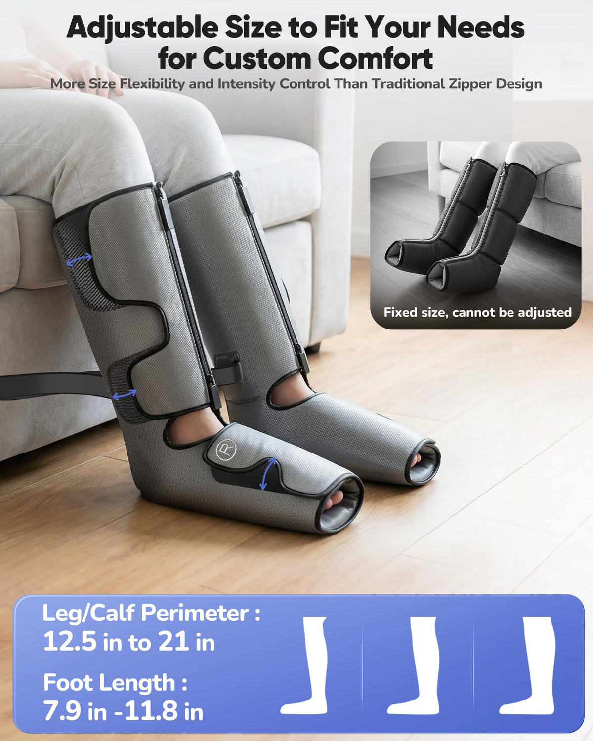 Air Compression Leg Massager with Heat, Foot and Calf Massager, 9 Intensity, 4 Modes, 3 Heating W8158