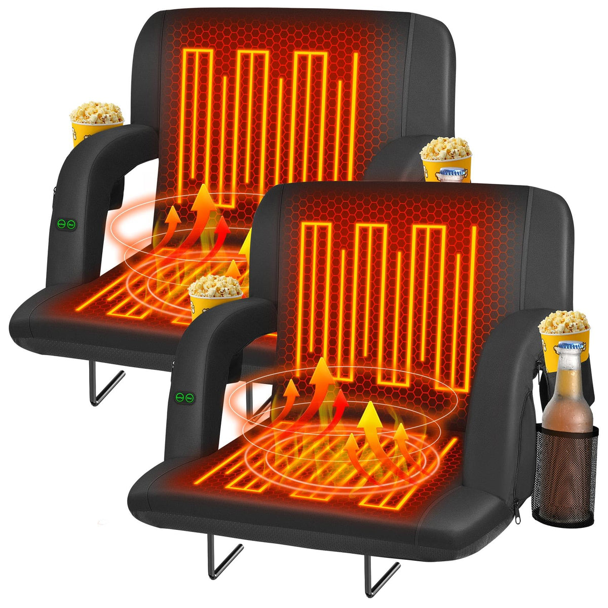 2pc Black Heated Stadium Seats with Back Support I646