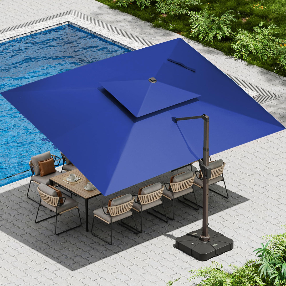 10 X 13 FT Cantilever Patio Umbrella with Lights & Base J841