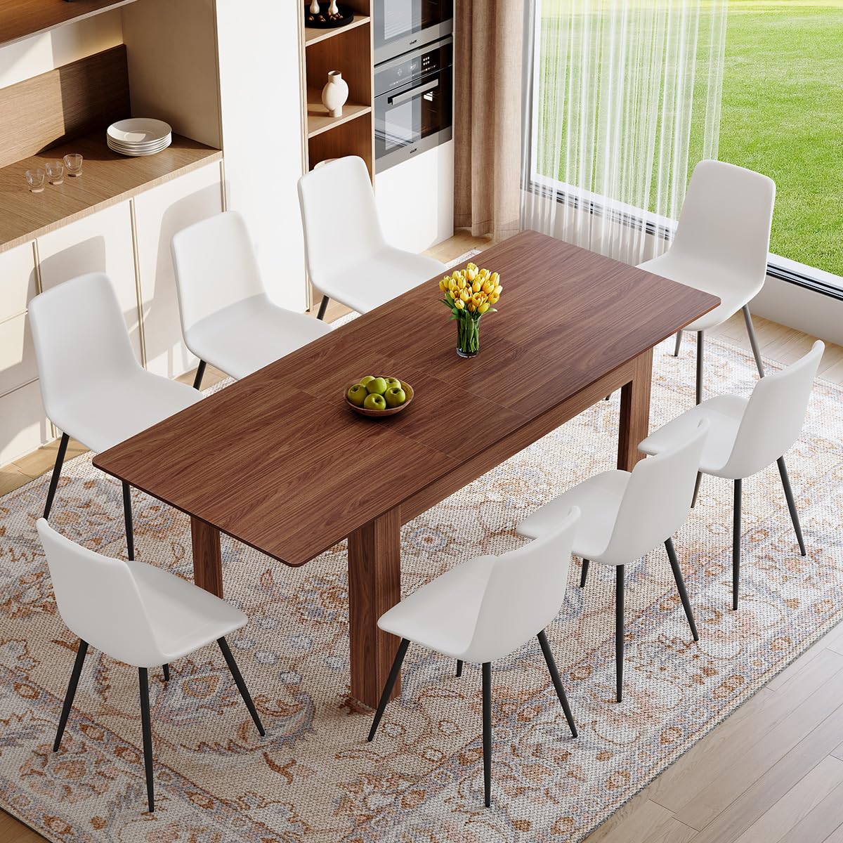 9 Piece Extendable Rectangular Dining Table Set with 8 Chairs W9732