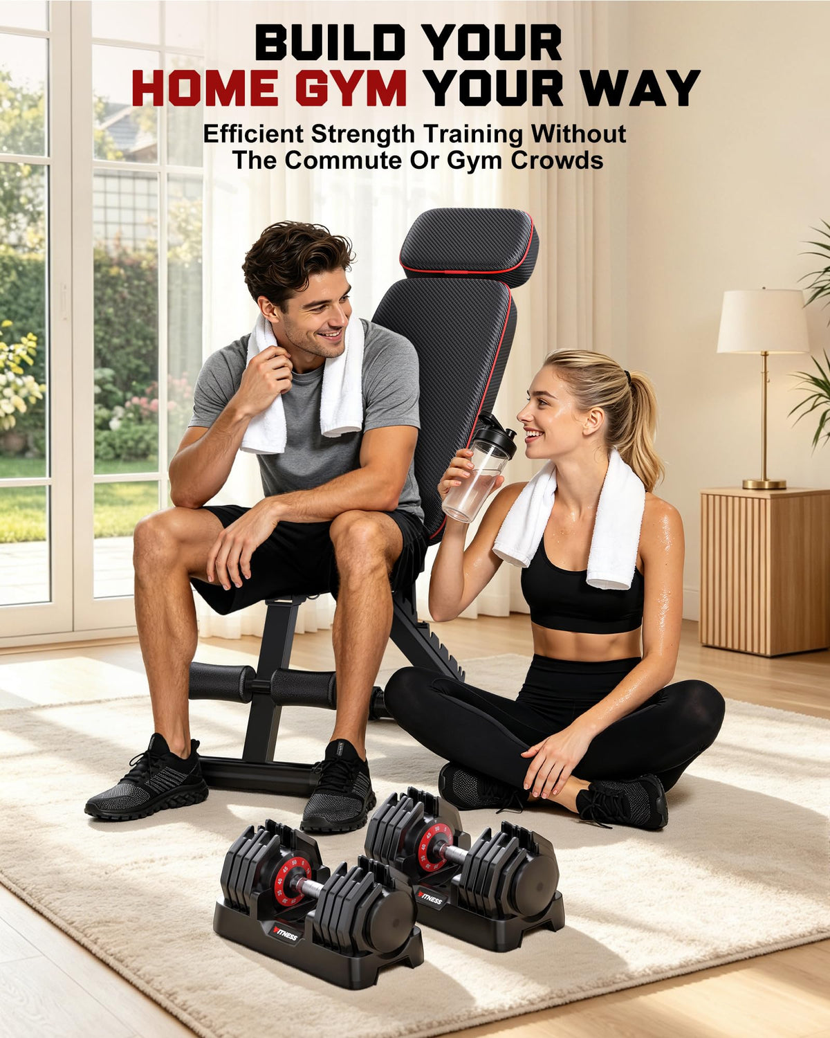 Adjustable Dumbbell Set with Workout Bench O237