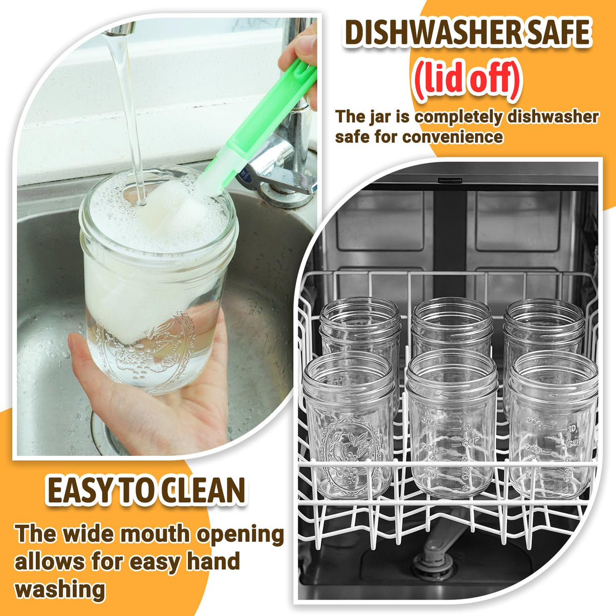 16 oz 6 Pack Wide Mouth Mason Jars with Airtight Lids P398601
