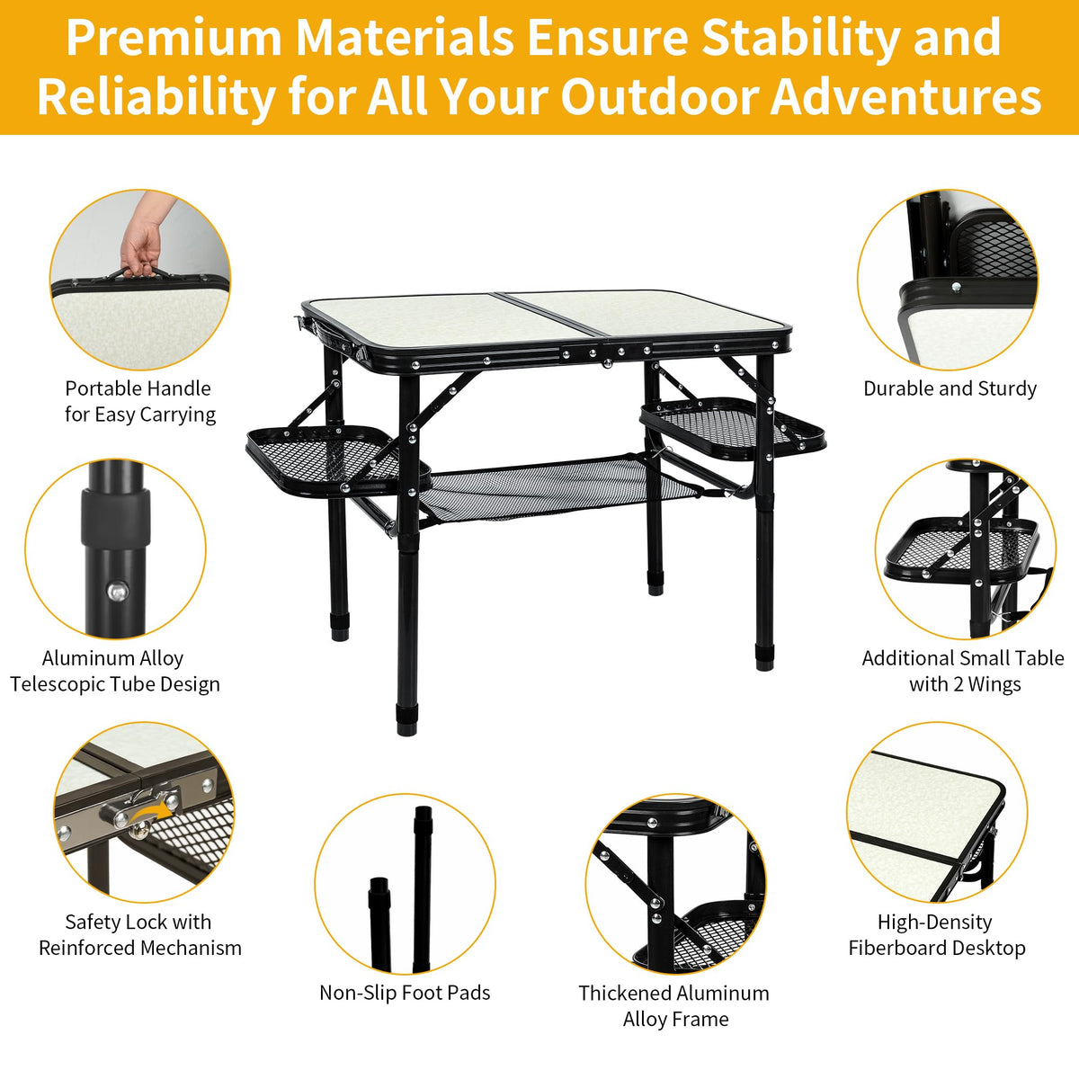 Folding Aluminum Camping Table 3-Height Adjustable with Carry Handle G318