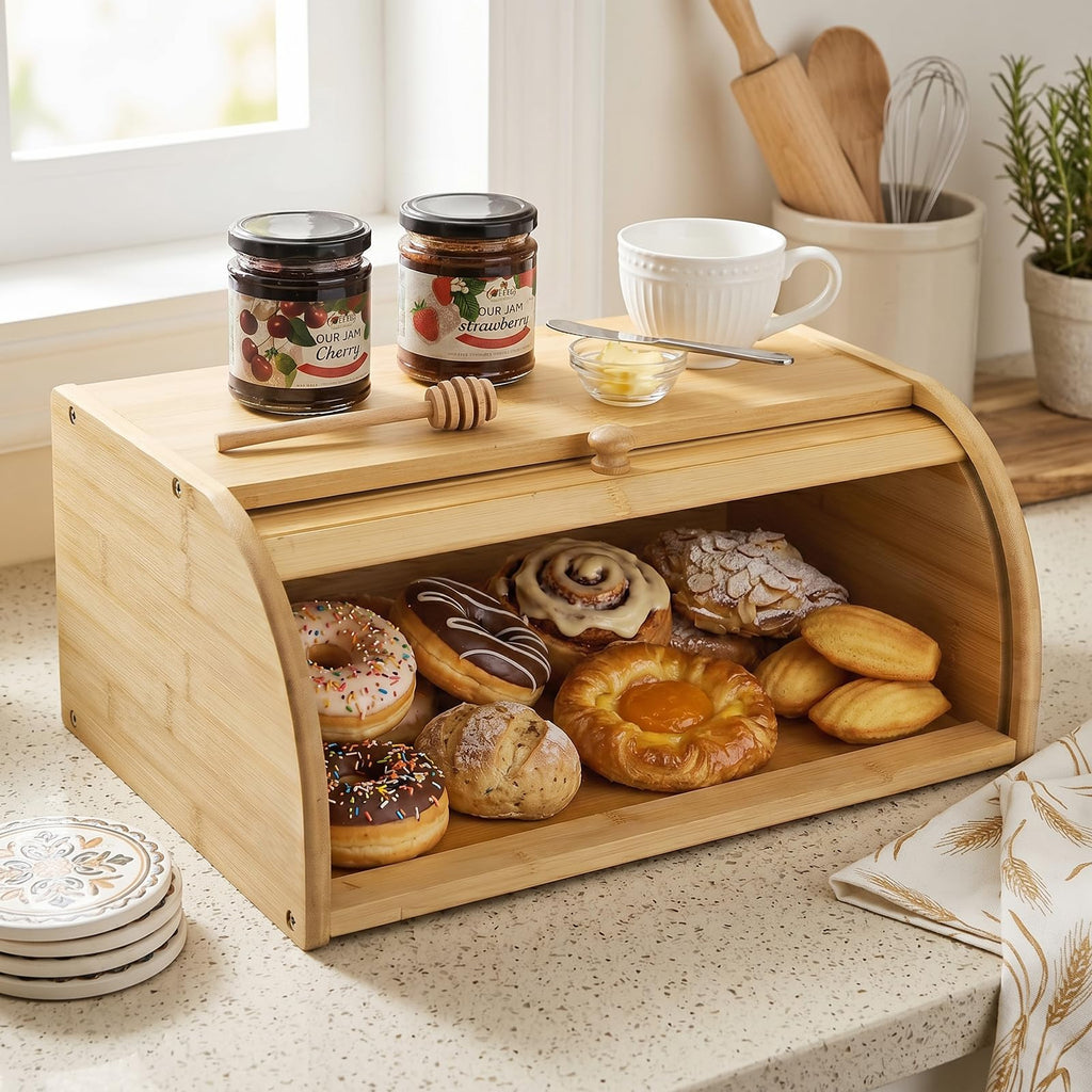 Large Natural Bamboo Roll Top Bread Box X83220