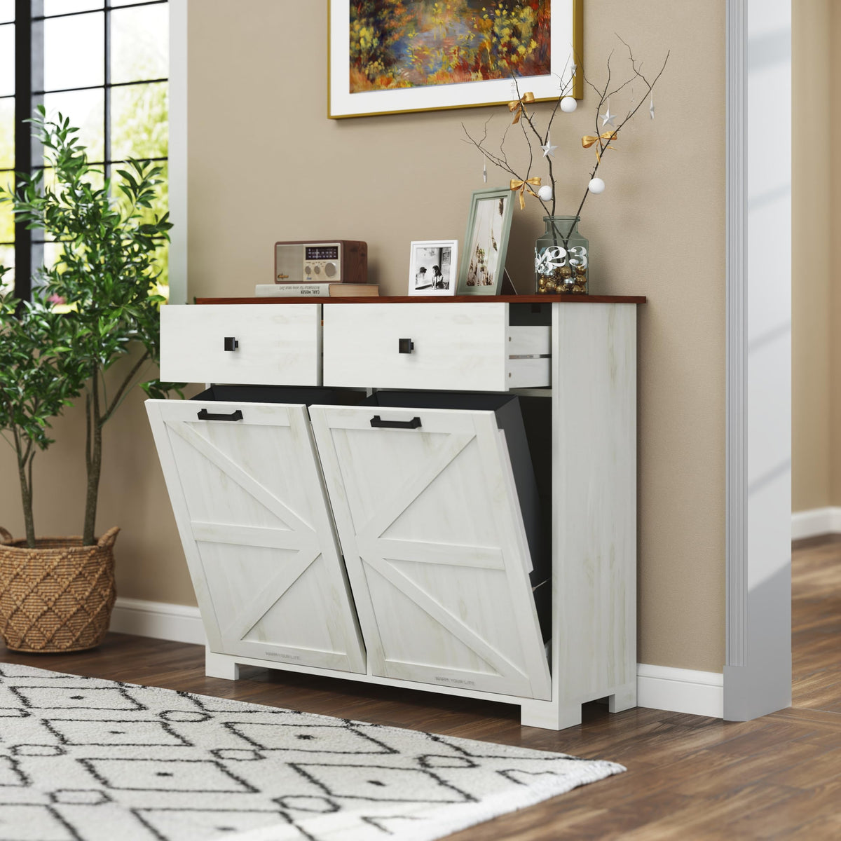 White 20 Gallon Tilt Out Trash Cabinet Q879
