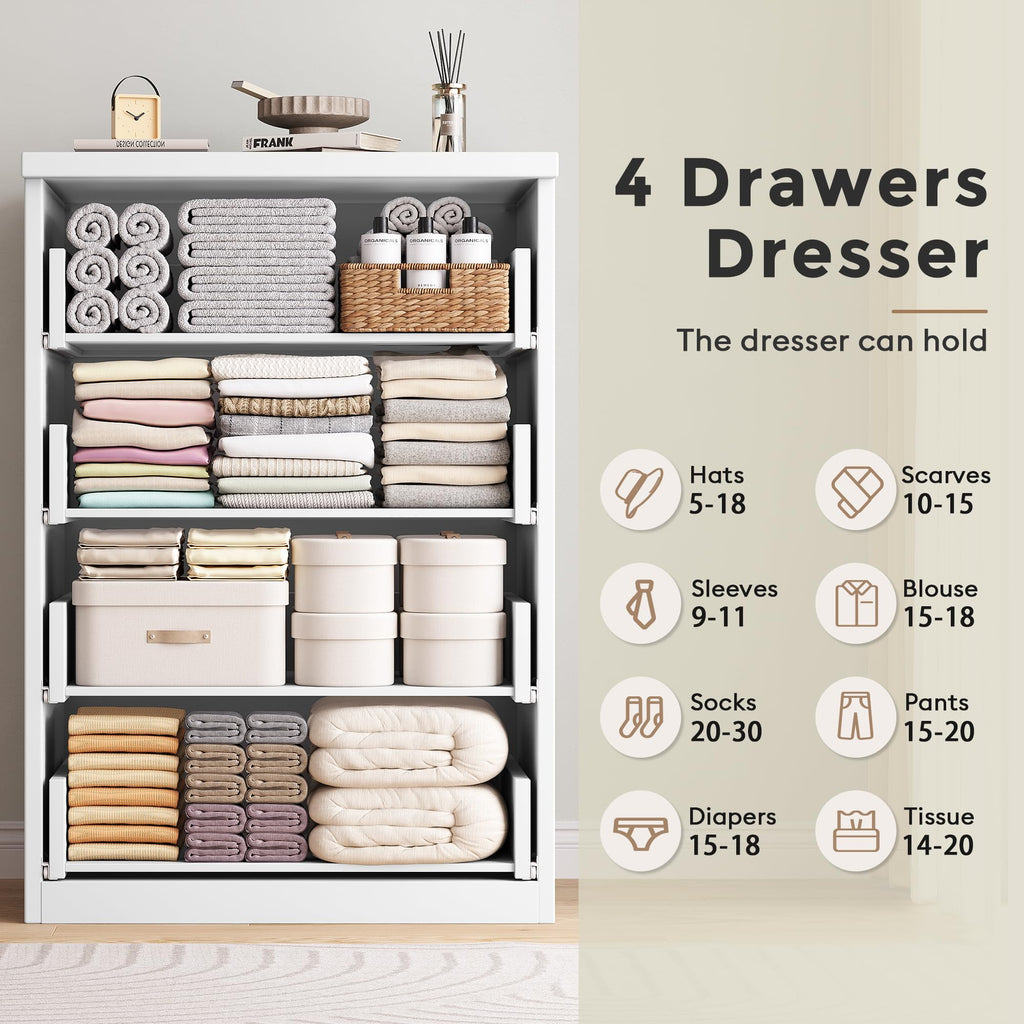 White 4 Drawer Wood Dresser T35717