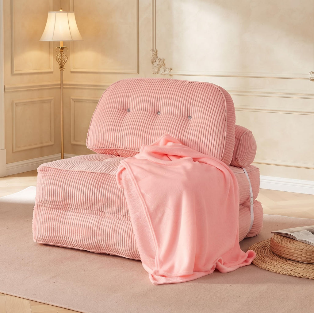 Pink Foldable Sofa Bed with Pillow & Blanket Z101