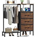 Brown 3 Drawer Fabric Dresser with Hanging Rack W112481