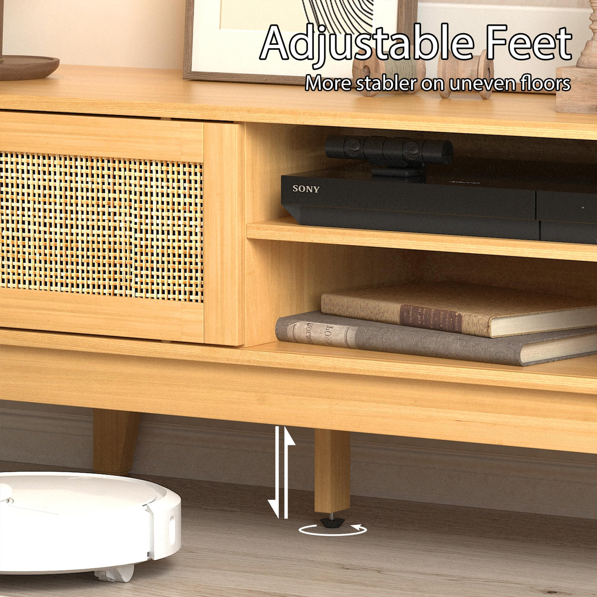 Natural Rattan TV Stand with Sliding Doors C19553