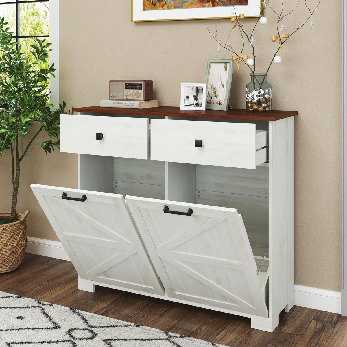White 20 Gallon Tilt Out Trash Cabinet Q879